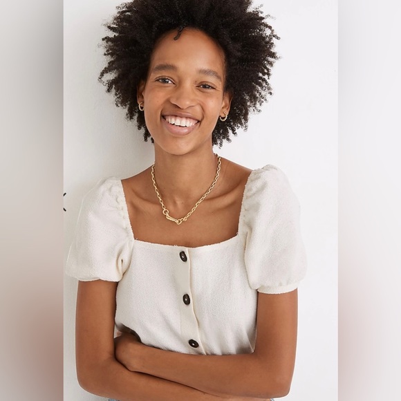 Madewell Jacquard Square-Neck Puff-Sleeve Top - Picture 2 of 8